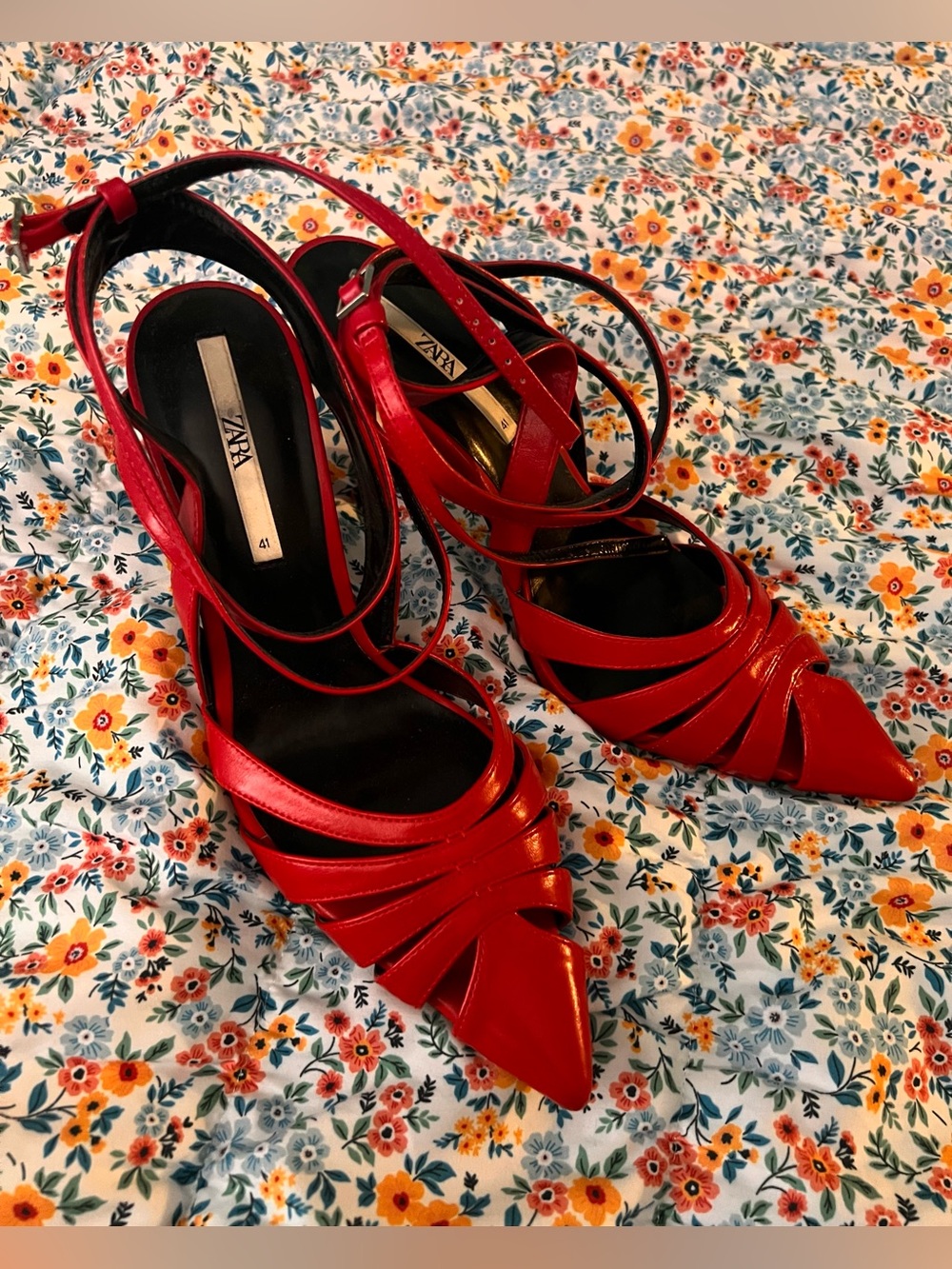 ZARA Red Strappy Pointed-Toe Women's Heels